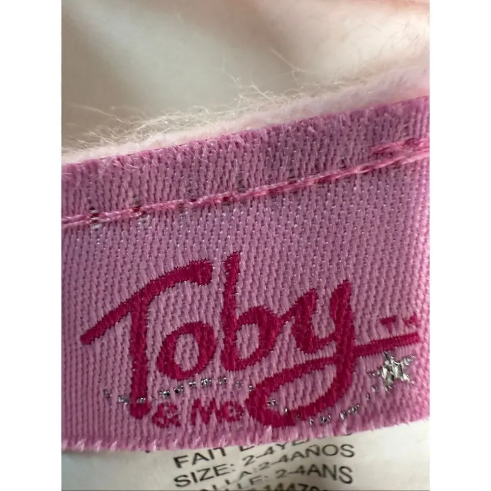 Toby & Me Girls Pink White Boho Scarf 5” X 40” Heart Pattern 2-4 years